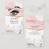 美しい目の赤面ピンクの水色の花 名刺 (正面/裏面)