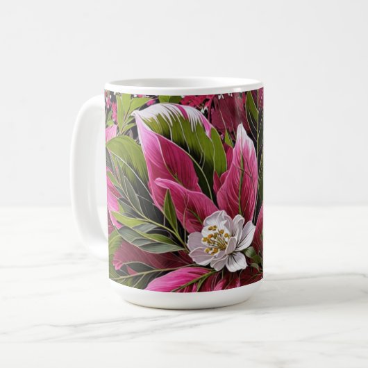 美しい目を引く花柄 コーヒーマグカップ (正面左)