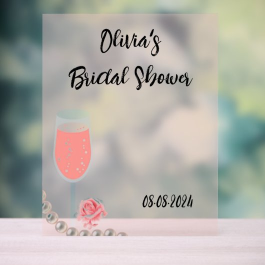 美しい真珠とプロセッコブライダルシャワー アクリルサイン (ニュートラル)