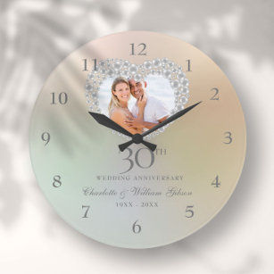 美しい真珠ハート写真30周年記念 ラージ壁時計