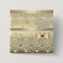 美しい真珠ビーズグリッターレース黄金ハートボー 缶バッジ