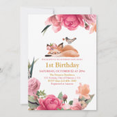 美しい眠いキツネと花1st誕生日 招待状 (正面)