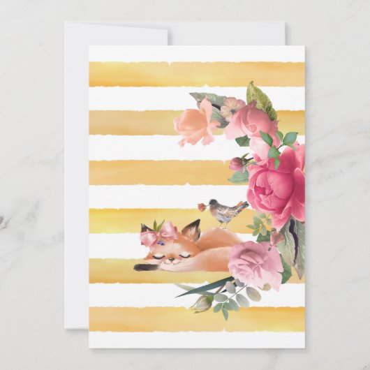 美しい眠いキツネと花1st誕生日 招待状 (裏面)