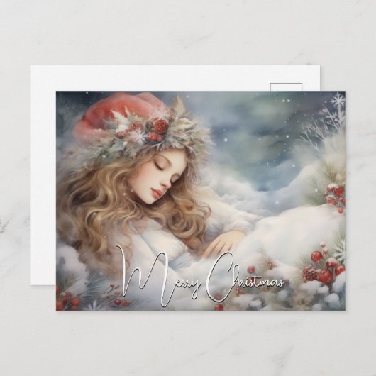 美しい眠れるクリスマス天使 シーズンポストカード (正面/裏面)