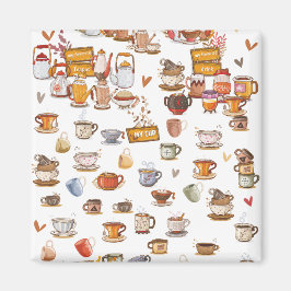 美しい眼鏡、急須、カップなどのデザイン マグネット