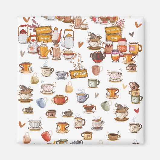 美しい眼鏡、急須、カップなどのデザイン マグネット (正面)