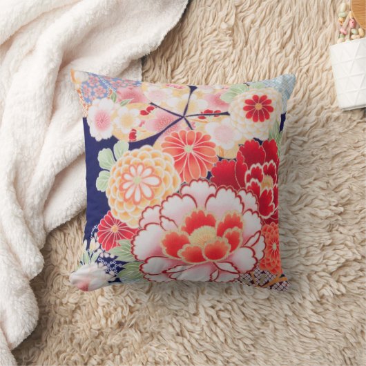 美しい着物素晴らしフローラ日本のヴィンテージ クッション (ブランケット)