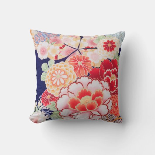 美しい着物素晴らしフローラ日本のヴィンテージ クッション (正面)