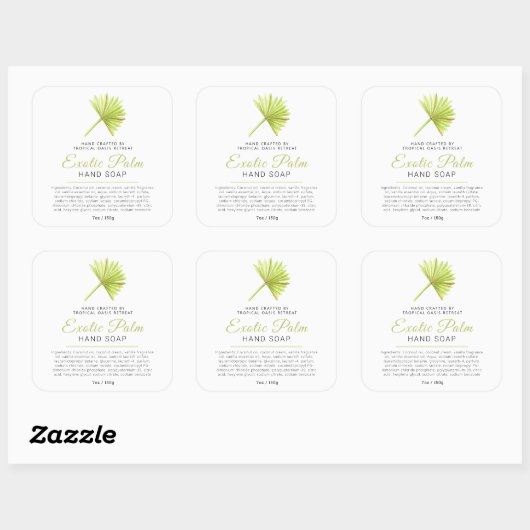 美しい石鹸ラベル熱帯のパームのロゴまたはカスタム スクエアシール (シート)