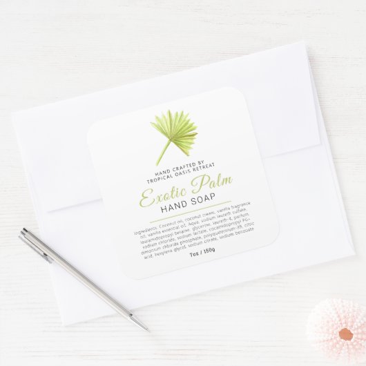 美しい石鹸ラベル熱帯のパームのロゴまたはカスタム スクエアシール (封筒)