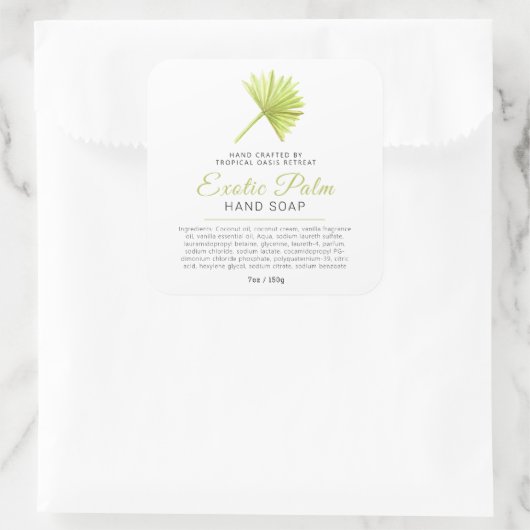 美しい石鹸ラベル熱帯のパームのロゴまたはカスタム スクエアシール (バッグ)