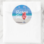 美しい砂のビーチお願い赤い大切りステッカー ラウンドシール (バッグ)