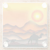美しい砂漠の夕焼けのラクダ絵を描- ガラスコースター (裏面)