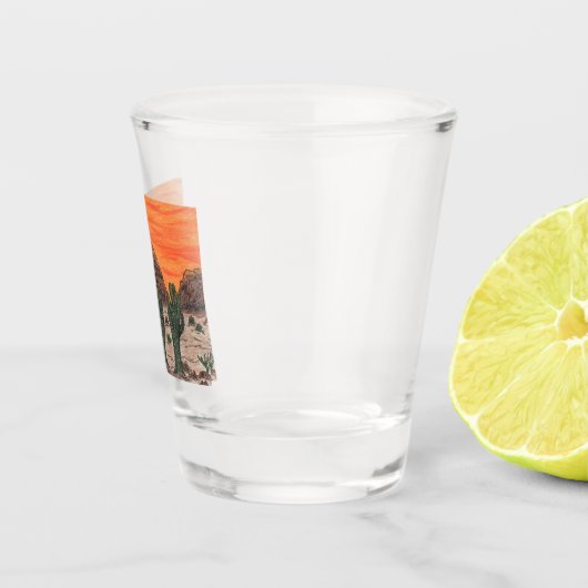 美しい砂漠の夕焼けの中の3匹のサグアーロ・カッティ ショットグラス (右)