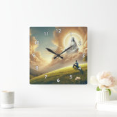 美しい神が子どもを見守る スクエア壁時計 (ホーム)