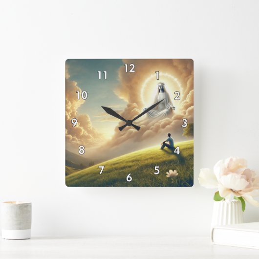 美しい神が子どもを見守る スクエア壁時計 (ホーム)