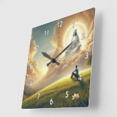 美しい神が子どもを見守る スクエア壁時計 (傾斜)