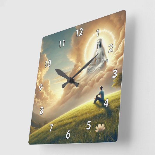 美しい神が子どもを見守る スクエア壁時計 (傾斜)