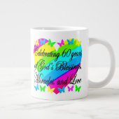 美しい神を愛する60番目の誕生日マグカップ ジャンボコーヒーマグカップ (右)