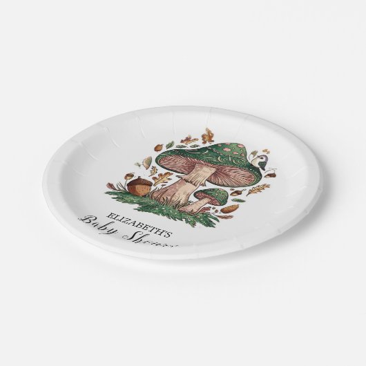 美しい神秘的なキノコの赤ちゃんシャワー ペーパープレート (アングル)