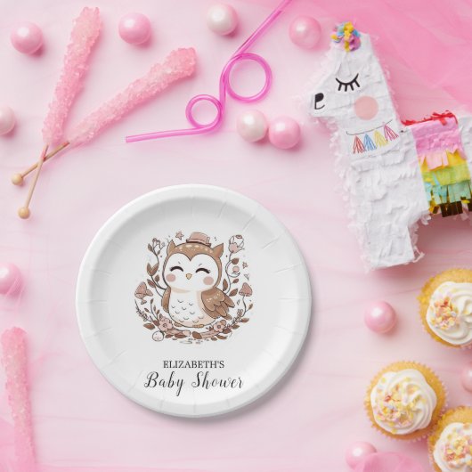 美しい神秘的なフクロウの赤ちゃんシャワー ペーパープレート (パーティー)