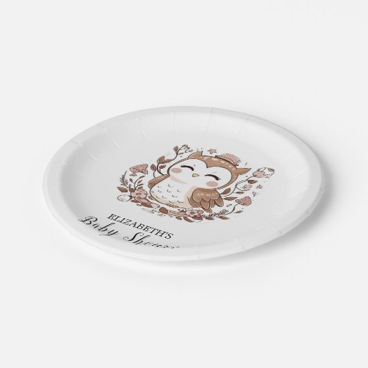 美しい神秘的なフクロウの赤ちゃんシャワー ペーパープレート (アングル)