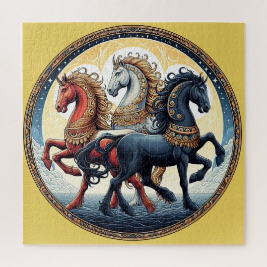 "美しい神秘的な赤、白、青の馬" 7 ジグソーパズル (縦)