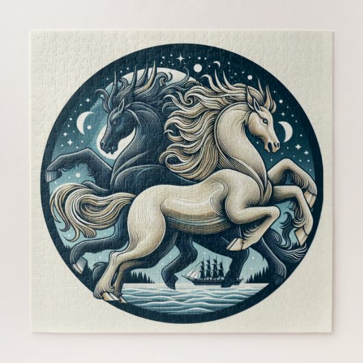 「美しい神秘的な馬」 16 ジグソーパズル (縦)