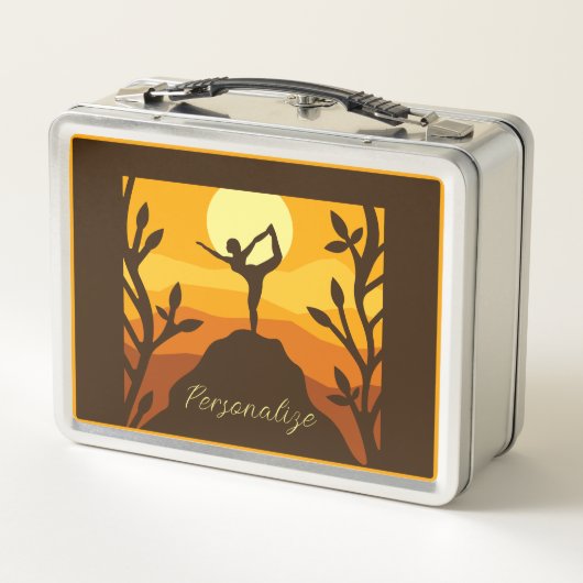 美しい禅ヨガ瞑想サンセットパーソナライズされた メタルランチボックス (裏面)