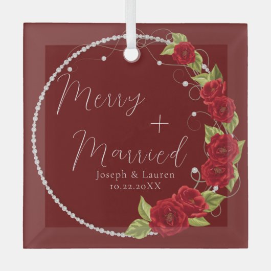 美しい私たちの初めてのクリスマス結婚した ガラスオーナメント (正面)