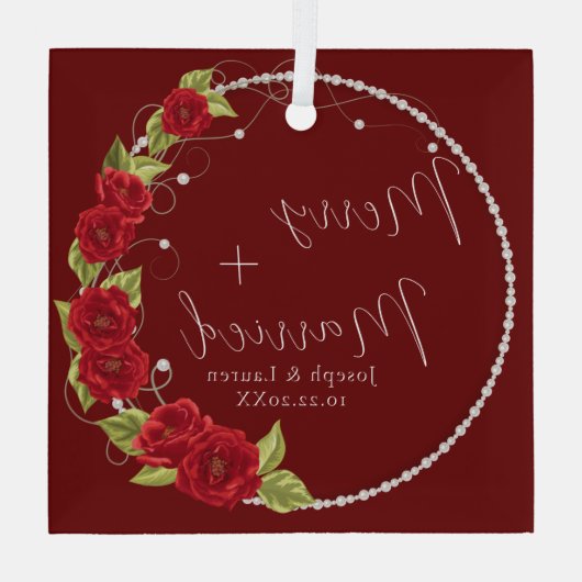 美しい私たちの初めてのクリスマス結婚した ガラスオーナメント (裏面)