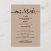 美しい私たちの結婚式の詳細、ラスティック ブラックインク エンクロージャーカード (正面)