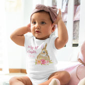 美しい私の最初のイースターバニーフラワーピンクカスタム色の花 ベビーボディスーツ