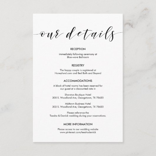 美しい私結婚たちの詳細、ブラックインク エンクロージャーカード (正面)