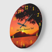 美しい秋のオレンジ黄色のsunset湖山 ラージ壁時計 (傾斜)