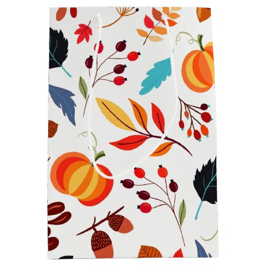 美しい秋のパターン1 ミディアムペーパーバッグ (正面)