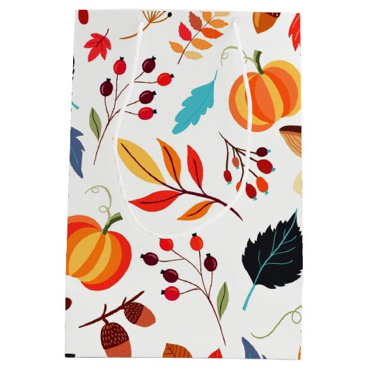 美しい秋のパターン1 ミディアムペーパーバッグ (裏面)