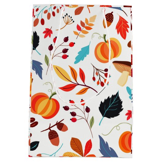 美しい秋のパターン ミディアムペーパーバッグ (裏面)