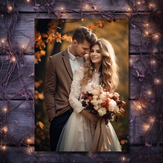 美しい秋のヴィンテージフローラ秋の結婚式写真 サンキューカード