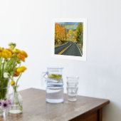 美しい秋の木並みが続く曲がり道の写真 箔ポスター (レイダウン (キッチン))