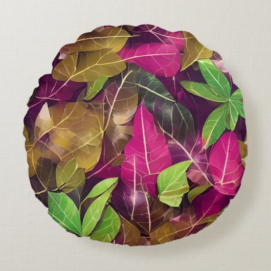 美しい秋の紅葉模様 ラウンドクッション (正面)