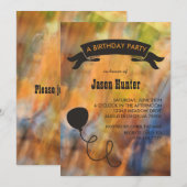 美しい秋の色彩とバルーンのアクセントが素敵な、男の子の誕生日パーティーの招待状 招待状 (正面/裏面)