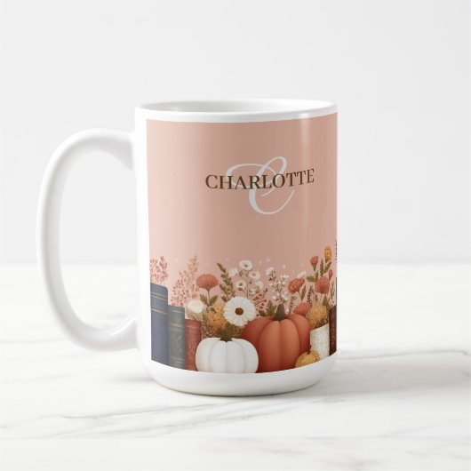美しい秋の花の本好きの形見 コーヒーマグカップ (左)