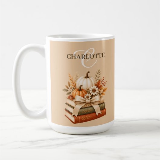 美しい秋の花の本好きの記念品 コーヒーマグカップ (左)