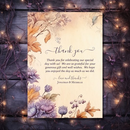 美しい秋の葉、花のヴィンテージ秋の結婚式 サンキューカード