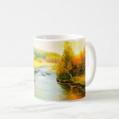 美しい秋の風景と森の油絵 コーヒーマグカップ (正面右)