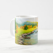 美しい秋の風景と森の油絵 コーヒーマグカップ (正面左)