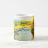 美しい秋の風景と森の油絵 コーヒーマグカップ (中央)