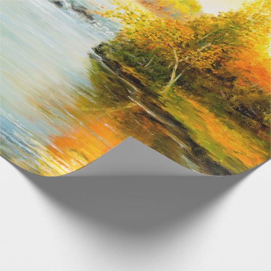  美しい秋の風景と森の油絵 ラッピングペーパー (角)