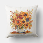 美しい秋ひまわりの花と果実の花束 クッション (裏面)